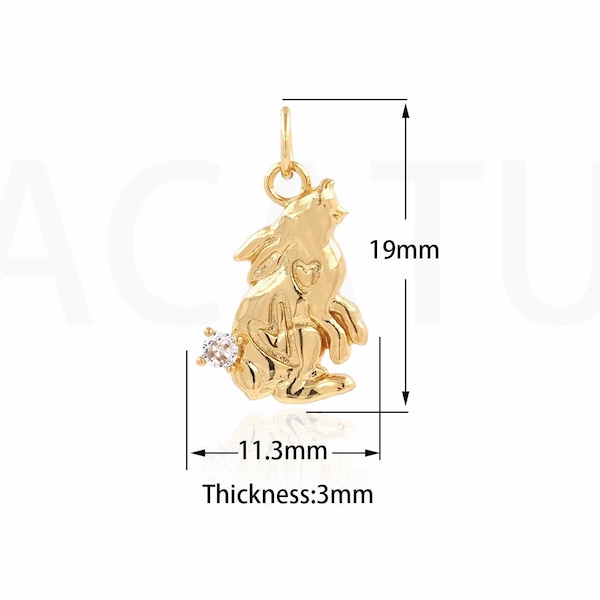 Wolf Pendant, Micropavé CZ Animal Charm, 18K Gold Filled Wolf Charm, Wild Animal Necklace, Wolf Necklace, DIY Jewelry Supplies, 19x11.3x3mm