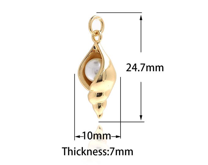 Gold Conch Charm, 18K Gold Filled Beach Charm,Beach Necklace,pearl Conch Pendant, DIY Jewelry Supplies,