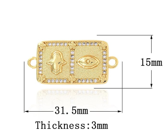 Hamsa Eye Connector,Evil Eye Charm 18K Gold Filled Square Charm DIY Jewelry Making Accessories