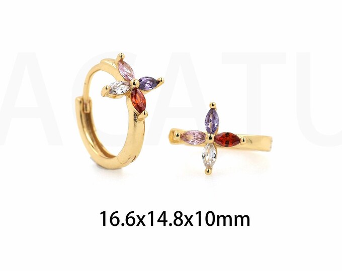 MicroPave CZ Earrings Flower Earrings Diamond Hoop Earrings,18K Gold-Filled Double-Sided Diamond Cartilage Earrings 16.6x14.8x10mm