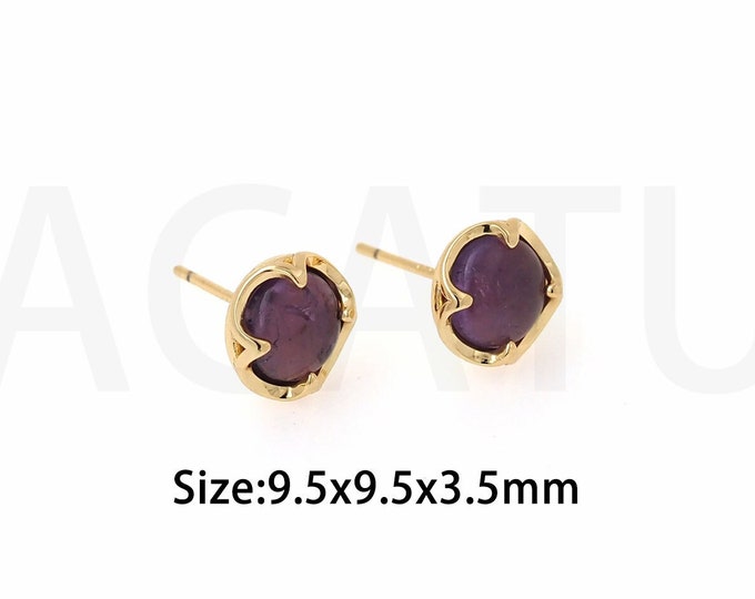 Round Earrings 18K Gold Filled Round Double-Sided Diamond Cartilage Earrings Amethyst Earrings Diamond Hoop Earrings,9.5x9.5x3.5mm