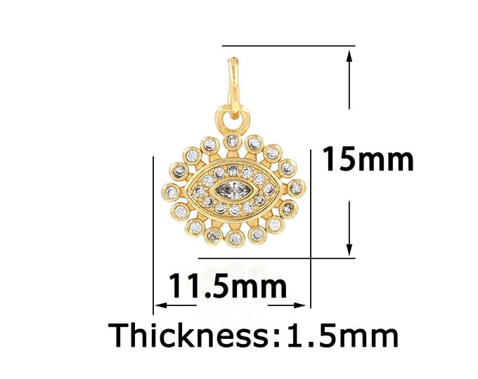 18K Gold Filled Devil Eye Pendant,Gold Dainty Eye Charms,CZ Simple Charm Bracelet Necklace for DIY Jewelry Making Supply