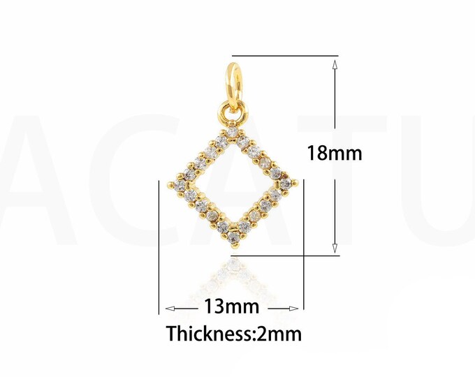 18K Gold Filled Square Pendant,Gold Dainty CZ Square Charms,Square Charm Bracelet Necklace for DIY Jewelry Making Supply