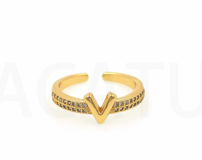 18K Gold Filled V Ring,Gold Dainty CZ Open Ring,Simple Ring,Gift for Her