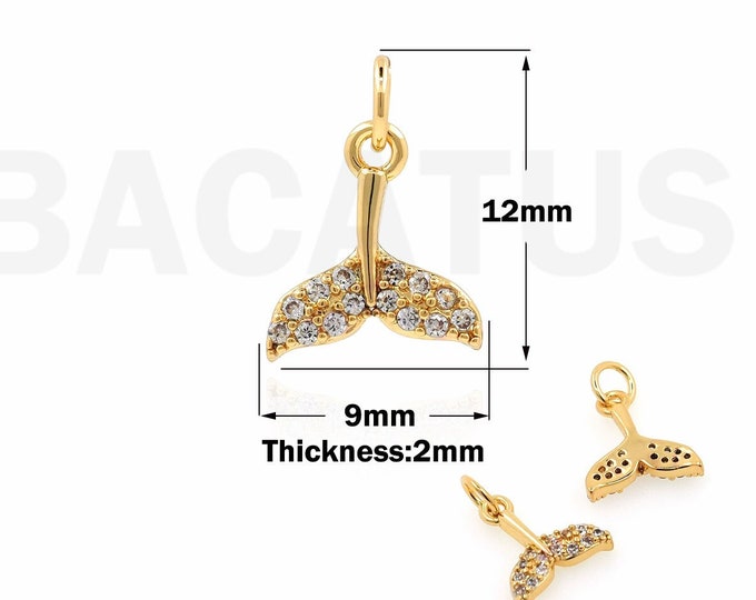 1PCS Mammal Jewelry Whale Tail Pendant Fish Tail Necklace Ocean Necklace Beach Charm Jewelry DIY Jewelry Making Gold Filling 12x9x2mm