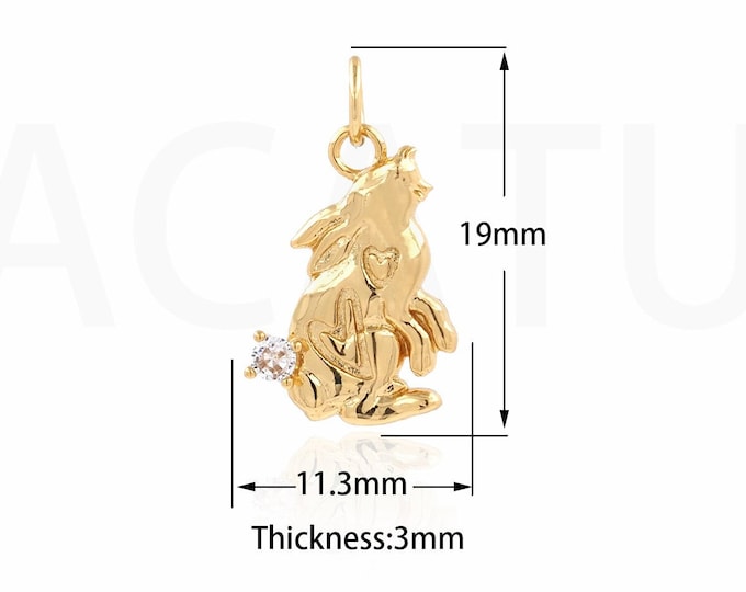 Wolf Pendant, Micropavé CZ Animal Charm, 18K Gold Filled Wolf Charm, Wild Animal Necklace, Wolf Necklace, DIY Jewelry Supplies, 19x11.3x3mm