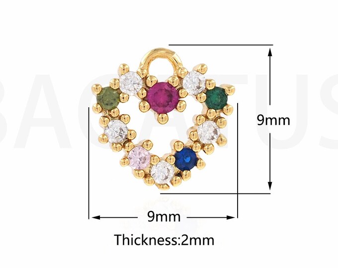 1Pcs Cubic Zirconia Necklace Pendant 18K Gold Filled Lady Hollow Heart Pendant DIY Jewelry Making Supplies 9x9x2mm
