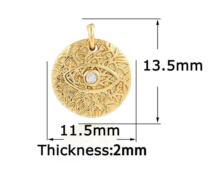 18K Gold Filled Devil Eye Pendant,Gold Dainty Round Charms,CZ Simple Charm Bracelet Necklace for DIY Jewelry Making Supply