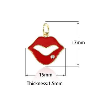 1PCS 18K Gold Filling Lip Shaped Jewelry, Flame Red Lip Necklace, Red Enamel, Suitable For Bracelet, Necklace,DIY Jewelry Making,