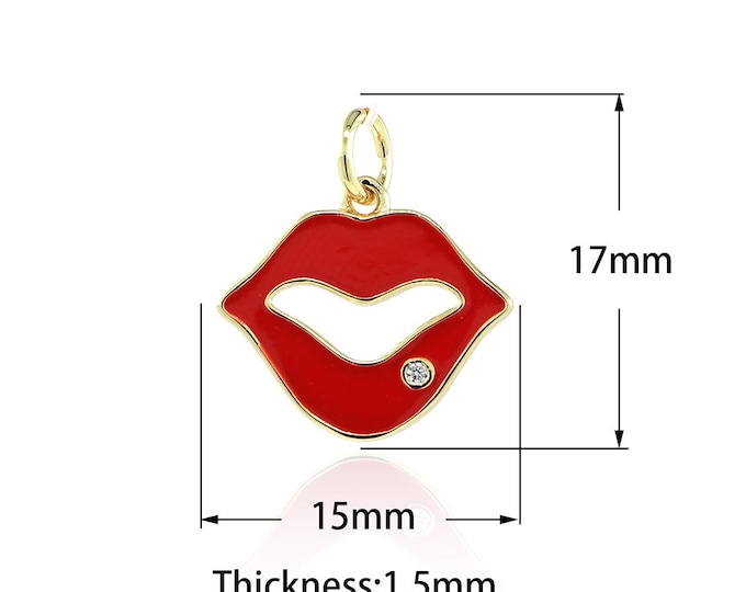 1PCS 18K Gold Filling Lip Shaped Jewelry, Flame Red Lip Necklace, Red Enamel, Suitable For Bracelet, Necklace,DIY Jewelry Making,