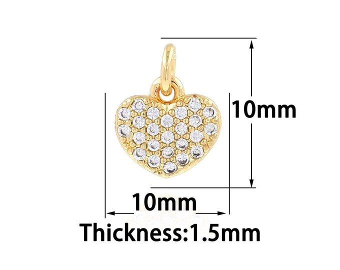 18K Gold Filled Heart Pendant,Gold Dainty Heart Charms,CZ Simple Charm Bracelet Necklace for DIY Jewelry Making Supply