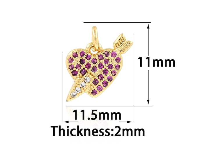 18K Gold Filled Heart Pendant,Gold Dainty Heart Charms,CZ Arrow Charm Bracelet Necklace for DIY Jewelry Making Supply