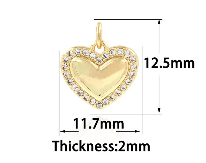 18K Gold Filled Heart Pendant,Gold Dainty Heart Charms,CZ Simple Charm Bracelet Necklace for DIY Jewelry Making Supply
