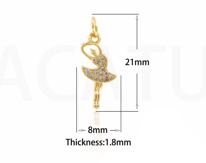 18K Gold Filled Ballet Pendant,Gold Dainty CZ Dancer Charms,Ballet Charm Bracelet Necklace for DIY Jewelry Making Supply