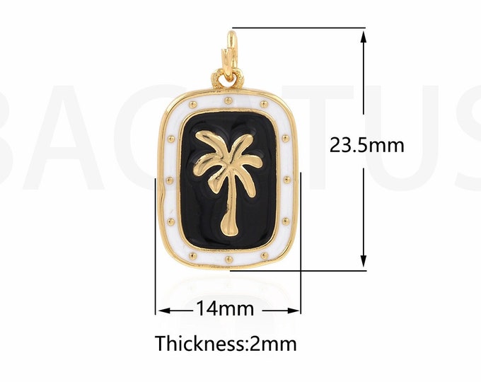Tree Pendant, 18K Gold Filled Enamel Necklace, Palm Charm, Square Necklace, DIY Jewelry Supplies, 14x23.5x2mm