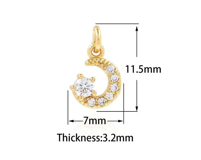 Micropavé CZ Moon Charm, Star Pendant Star Moon Pendant,18K Gold Filled Crescent Necklace, Star Moon Necklace, 7x11.5x3.2mm