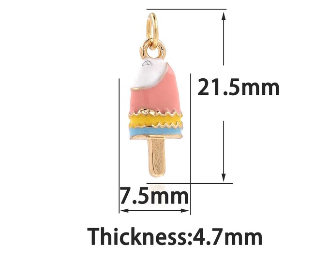 18K Gold Filled Ice Cream Pendant,Gold Dainty Enamel Ice Cream Charms Bracelet Necklace,Suitable for DIY Jewelry Making Supply