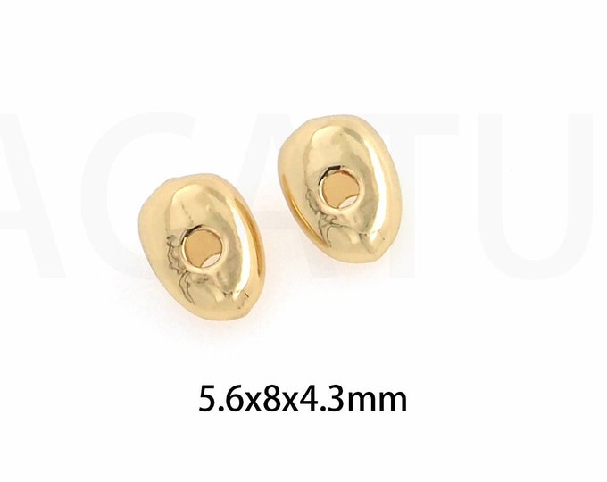 100 pcs Oval Beads, 18K Gold Filled Flat Beads, Bracelet Beads, Oval Jewelry, Necklace Beads, DIY Jewelry Supplies, 5.6x8x4.3mm