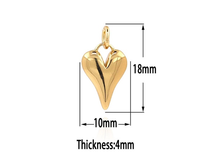 18K Gold Filled Heart Pendant, Gold Heart Charms,Simple Pendant，Dainty Heart Charm Bracelet Necklace for DIY Jewelry Making Supply