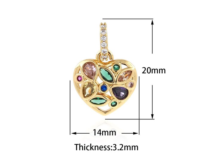 Heart Pendant, Micropavé CZ Love Heart Charm, Dainty Charm, 18K Gold Filled Love Pendant, Gift For Her, DIY Jewelry Supplies, 20x14x3.2mm