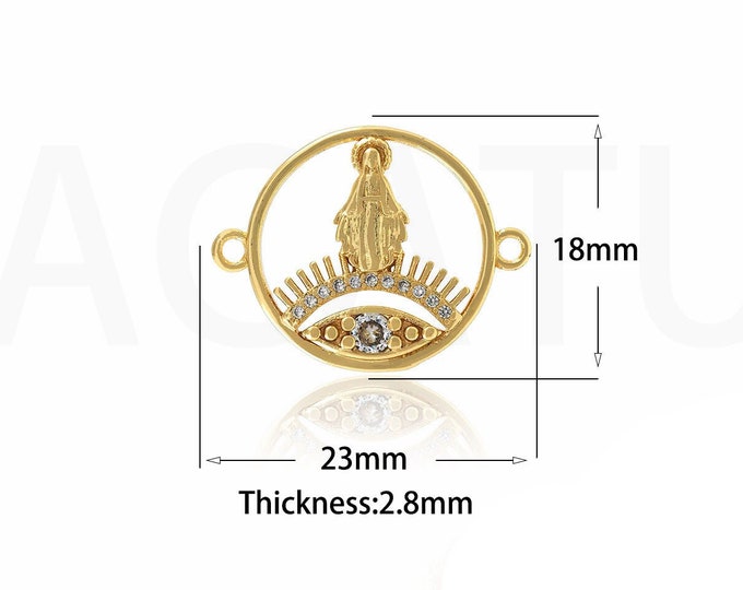 18K Gold Filled Virgin Mary Connector,Gold Dainty CZ Catholic Connector,Religion Connector Bracelet Necklace for DIY Jewelry Making Supply
