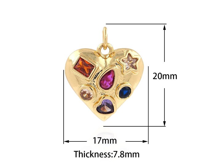 Dainty Charm, Heart Pendant, Micropavé CZ Love Heart Charm, 18K Gold Filled Love Pendant, Gift For Her, DIY Jewelry Supplies, 20x17x7.8mm