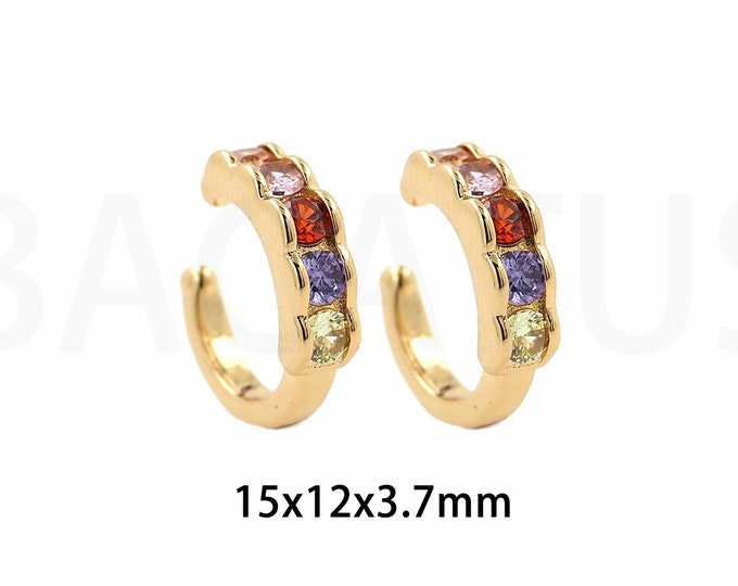 1 Pair,MicroPave Zircon Earrings,18K Gold Filled Dainty Earrings, Moon Earrings, Crescent Earrings, Gift for Her, Moon Charm,15x12x3.7mm