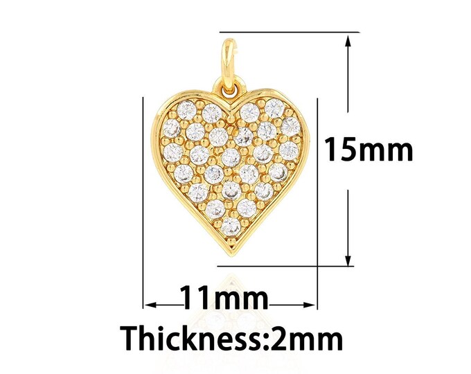 Gold Dainty Heart Charms,18K Gold Filled Heart Pendant,CZ Simple Charm Bracelet Necklace for DIY Jewelry Making Supply