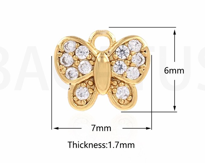 1PCS CZ Butterfly Pendant, Animal Charm,  Gold Butterfly Pendant, Butterfly Necklace, Suitable For Jewelry Making Supplies 7x6x1.7mm