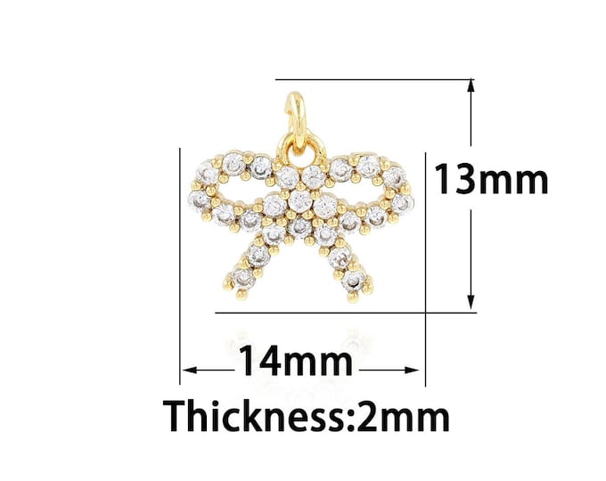 18K Gold Filled Bow Pendant,Gold Dainty Bow Charms,CZ Simple Charm Bracelet Necklace for DIY Jewelry Making Supply