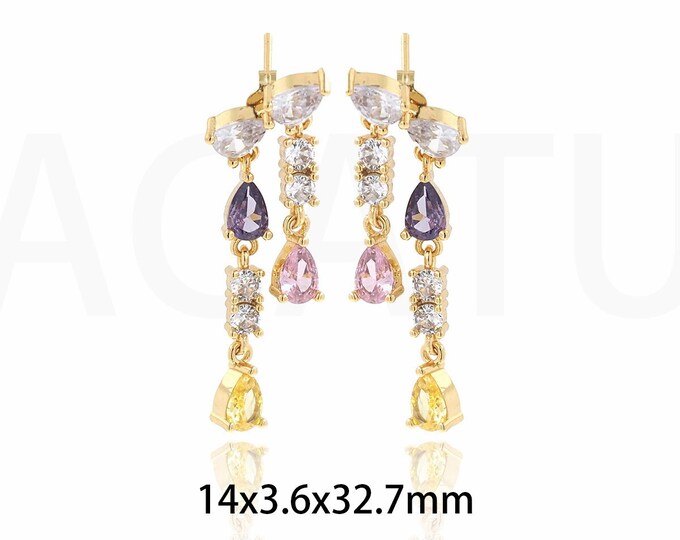 MicroPave CZ Boho Earrings, Tassel Earrings, Drop Earrings, 18K Gold Filled Bar Earrings, Gift For Her, 14x3.6x32.7mm