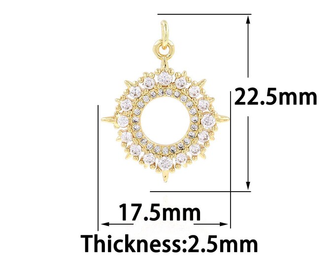 18K Gold Filled Round Pendant,Gold Dainty Round Charms,CZ Simple Charm Bracelet Necklace for DIY Jewelry Making Supply