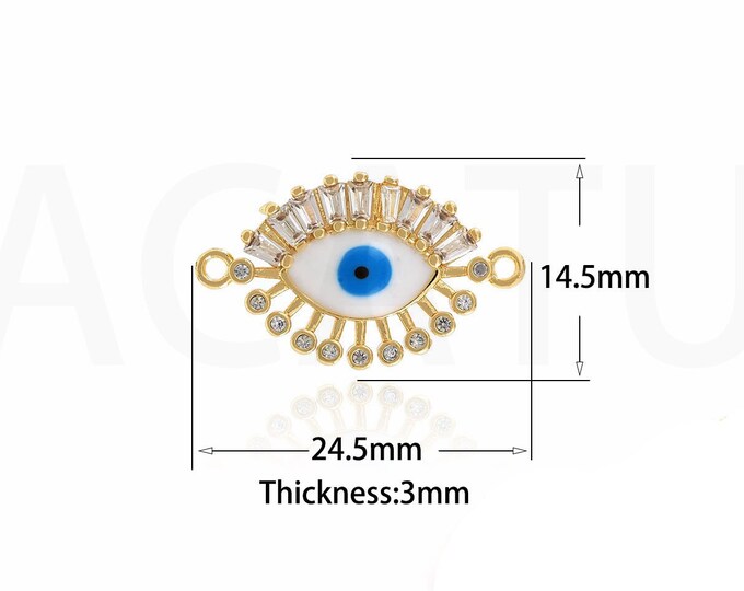 18K Gold Filled CZ Devil Eye Connector,Gold Dainty Enamel Eye Connector,Simple Connector Bracelet Necklace for DIY Jewelry Making Supply