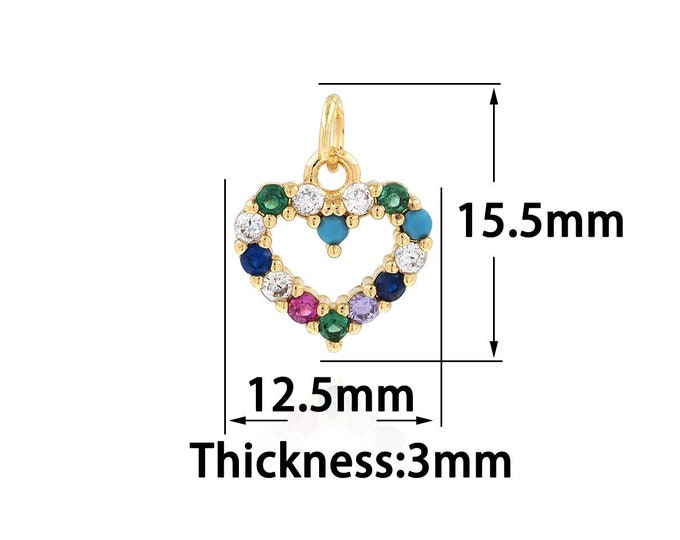 Gold Dainty Heart Charms,18K Gold Filled Heart Pendant,CZ Simple Charm Bracelet Necklace for DIY Jewelry Making Supply