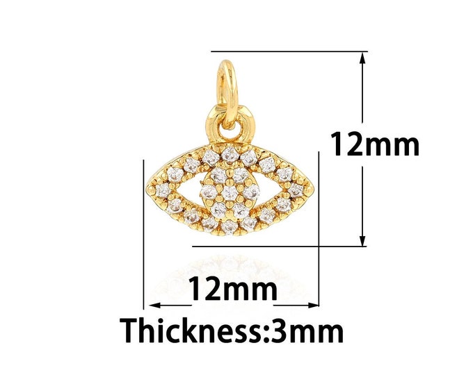 Gold Dainty Eye Charms,18K Gold Filled Devil Eye Pendant,CZ Simple Charm Bracelet Necklace for DIY Jewelry Making Supply