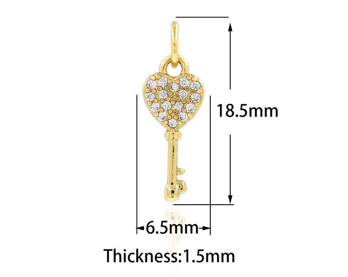 Key Pendant,Gold Dainty Key Charms,18K Gold Filled Simple pendant Bracelet Necklace for DIY Jewelry Making Supply,6.5x18.5x1.5mm