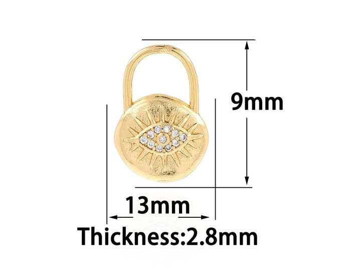 Gold Dainty Round Charms,18K Gold Filled Devil Eye Pendant,CZ Simple Charm Bracelet Necklace for DIY Jewelry Making Supply