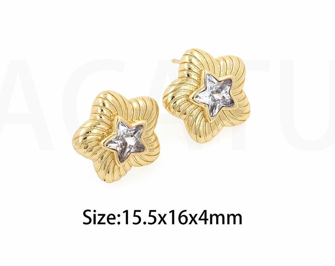 1Pair Pentagram Earrings Micropave Polaris Stud Earrings Celestial Jewelry Minimalist and Exquisite Stud Earrings Gift Ideas 15.5x16x4mm