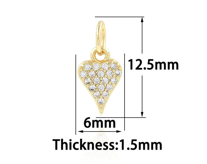 Gold Dainty Heart Charms,18K Gold Filled Heart Pendant,CZ Simple Charm Bracelet Necklace for DIY Jewelry Making Supply