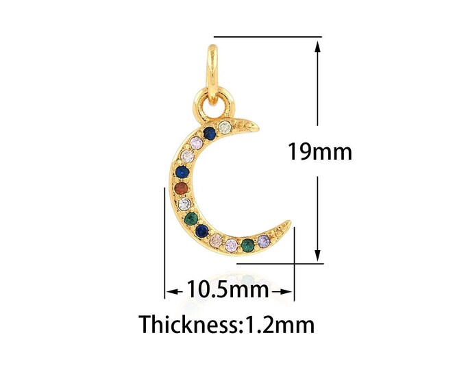Crescent Necklace, 18K Gold Filled Moon Pendant,Micropavé CZ Crescent Charm, DIY Making Supplies 10.5x19x1.2mm