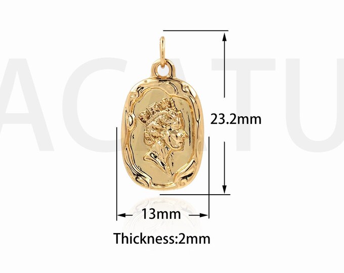 Vintage Figure Pendant,MicroPavé CZ Vintage Jewelry,18K Gold Filled Engraved Necklace,Portrait Charm, DIY Jewelry Supplies,23.2x13x2mm