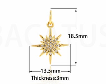 Colgante de sol con circonita cúbica en micropavé, collar de girasol relleno de oro de 18 quilates, encanto soleado, suministros de joyería para bricolaje, 18,5x13,5x3 mm