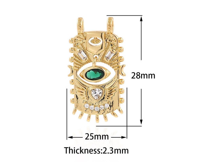 Lucky Pendant,18K Gold Filled Eye Charm Micropave Cubic Zirconia Square Eye Pendant DIY Jewelry Making Supplies,28x15.2x2.3mm