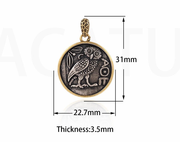 Vintage Owl Pendant, 18K Gold Filled Round Charm, Bird Pendant, Micro Pave CZ Vintage Coin Necklace, DIY Jewelry Supplies, 31x22.7x3.5mm