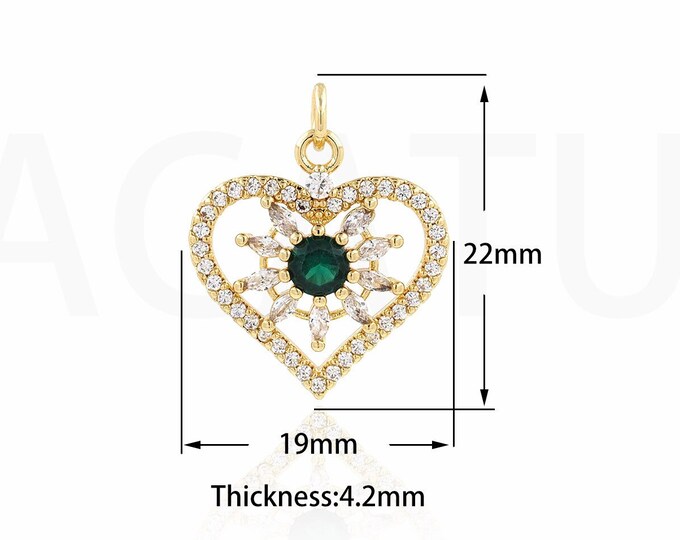 MicroPave CZ Love Necklace, 18K Gold Filled Heart Pendant, Love Charm, Eye Pendant, Heart Charm, DIY Jewelry Supplies, 22x19x4.2mm
