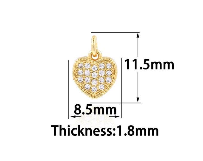 18K Gold Filled Heart Pendant,Gold Dainty Heart Charms,CZ Simple Charm Bracelet Necklace for DIY Jewelry Making Supply