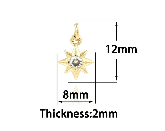 10 pcs Gold Dainty Star Charms,18K Gold Filled Polaris Pendant,CZ Star Charm Bracelet Necklace for DIY Jewelry Making Supply,8x12x2mm