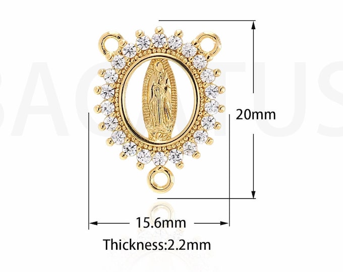 18K Gold Filled Virgin Charm, Religious Necklace, Micropavé CZ Our Lady Necklace, Maria Pendant, DIY Jewelry Supplies, 15.6x20x2.2mm