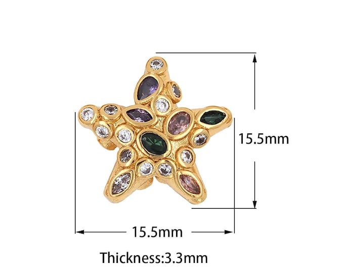 Micropavé CZ Star beads, star charm, gold star beads, metal beads, used for bracelet/necklace jewelry making supplies 15.5x15.5x3.3mm