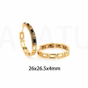 1 Paar Zweireihige Zirkon Goldfüllung, Diamant Pave Zweireihig Trolley Ohrstecker, Exquisite Handgemacht, Party Wear Schmuck 26x26.5x4mm